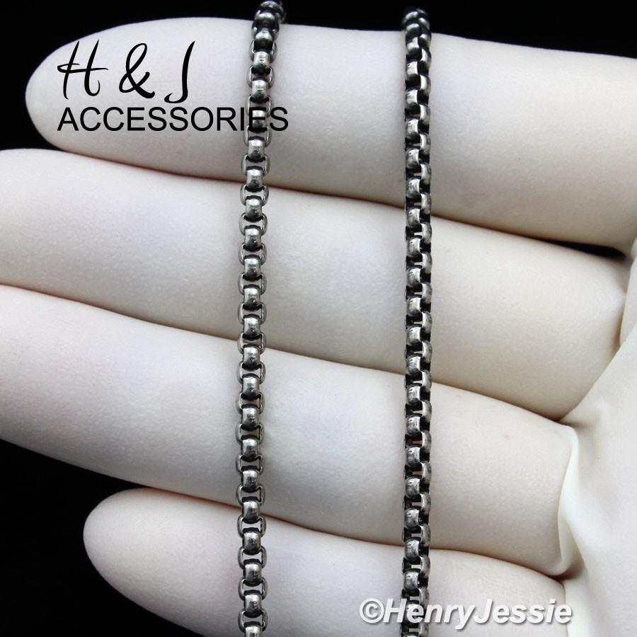 16″-36″BIKER MEN Stainless Steel 3mm Gunmetal Gray Smooth Box Link Necklace*N174