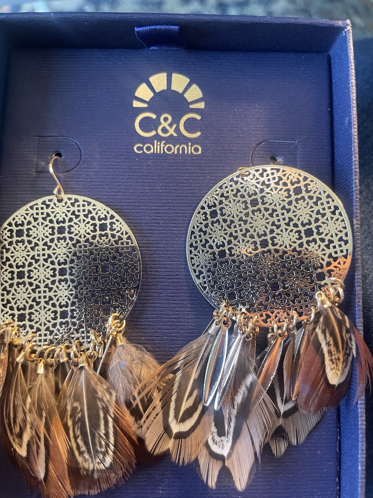 C&C Gold Tone Dream Catcher Earrings With Feathers