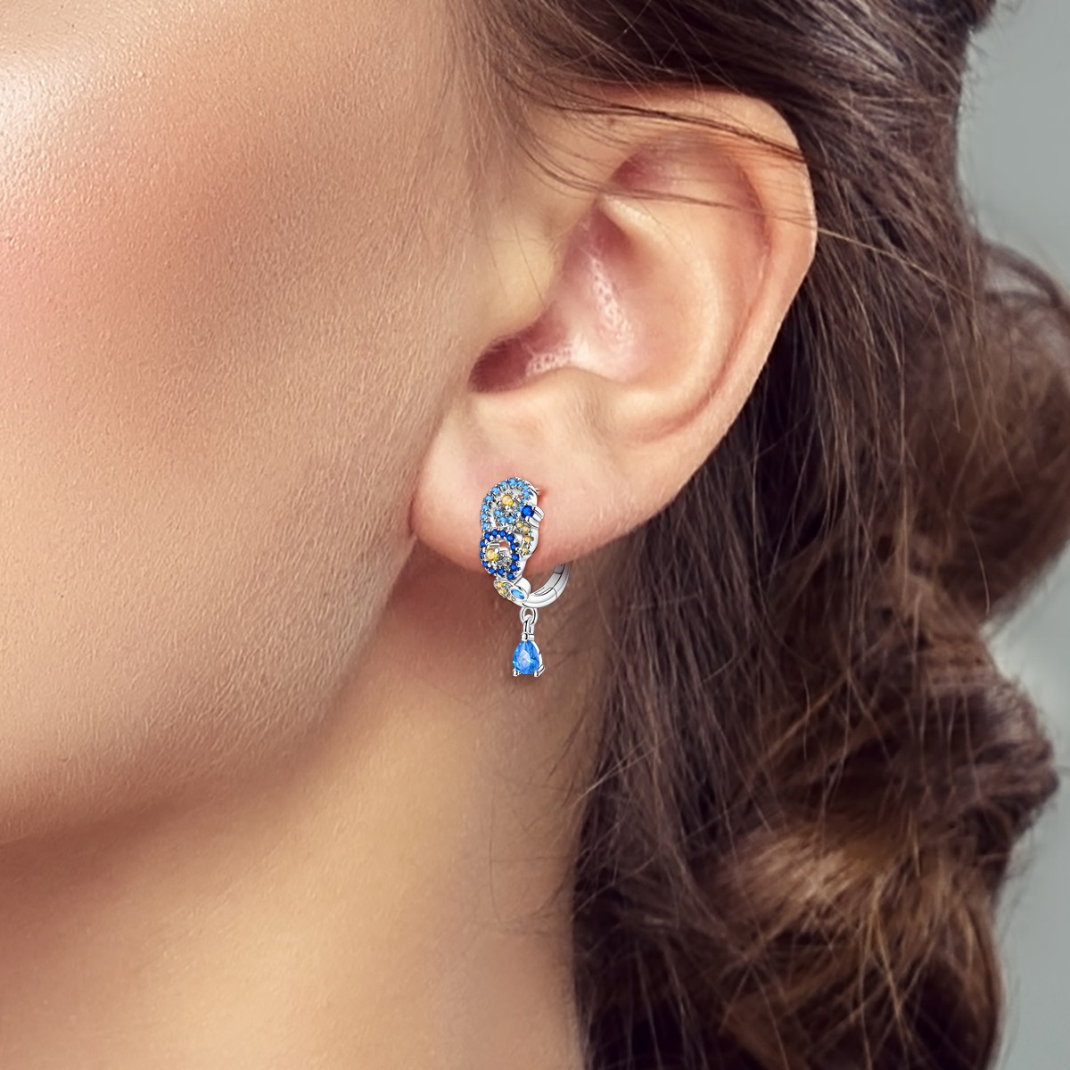 LAZA Original Women Hoop Earrings Blue Starry Sky Ear Buckle 925 Sterling Silver
