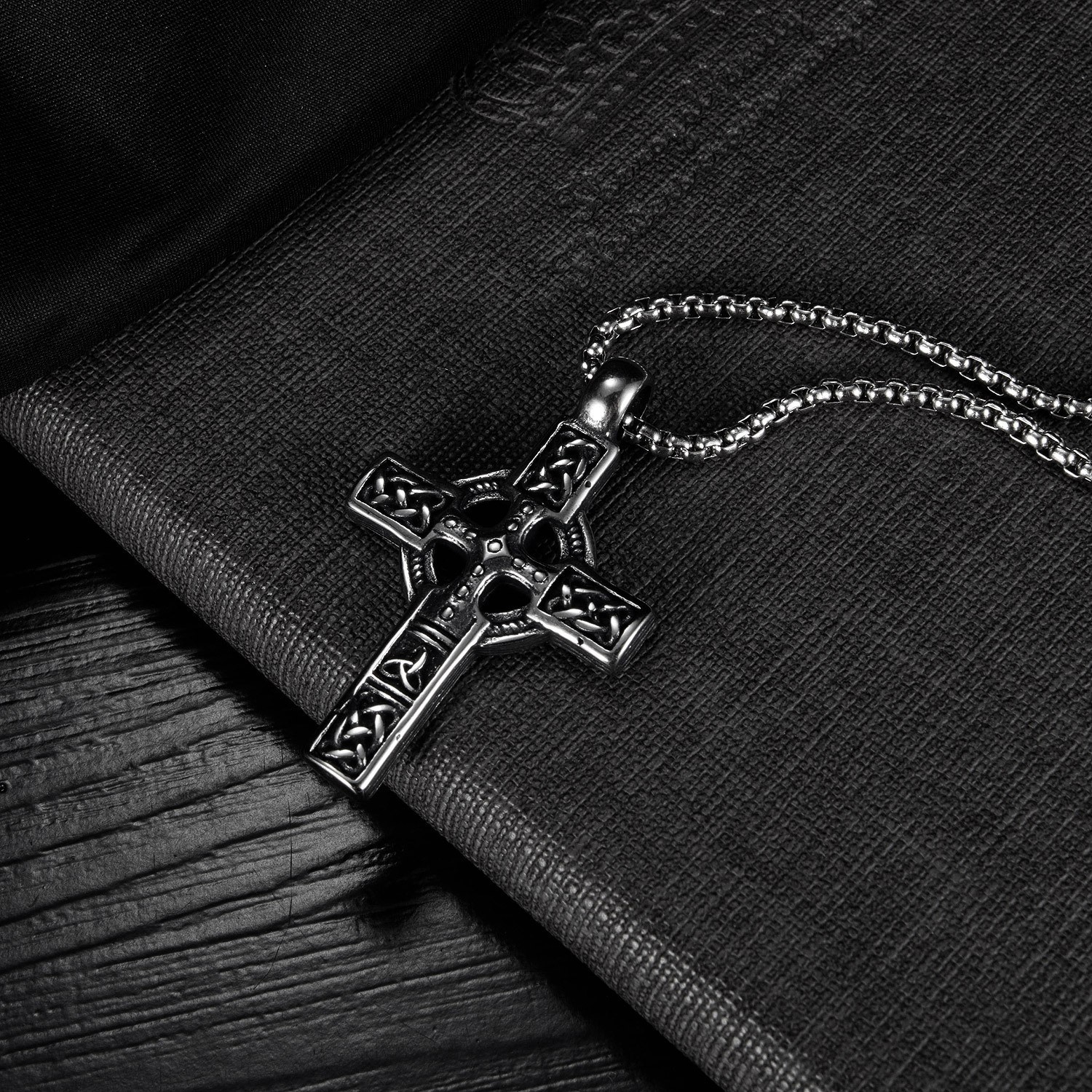 Stainless Steel Celtic Knot Cross Pendant Necklace Vintage Knot Chain for Men