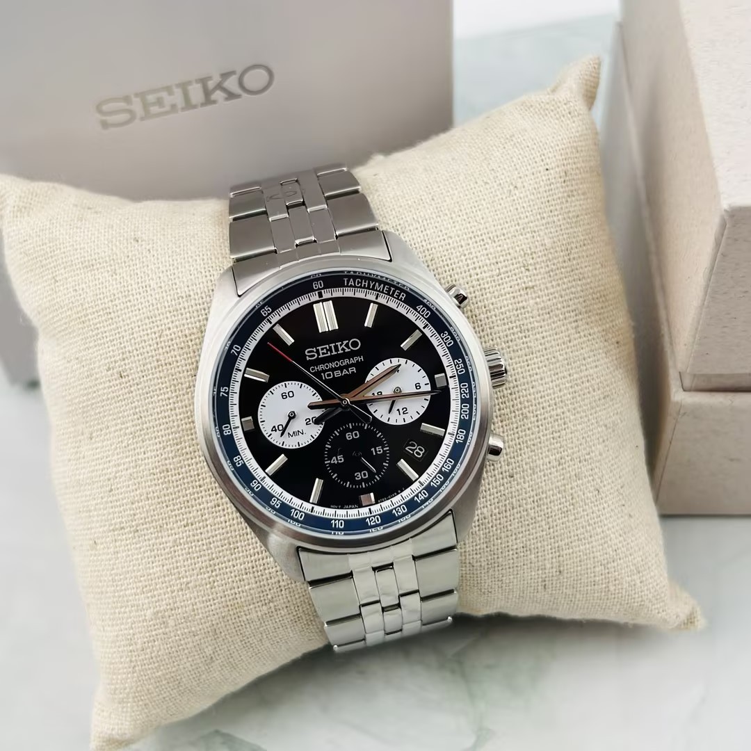 Seiko Essentials Men’s SSB427 Chronograph Quartz Watch Blue Dial 41.5mm New