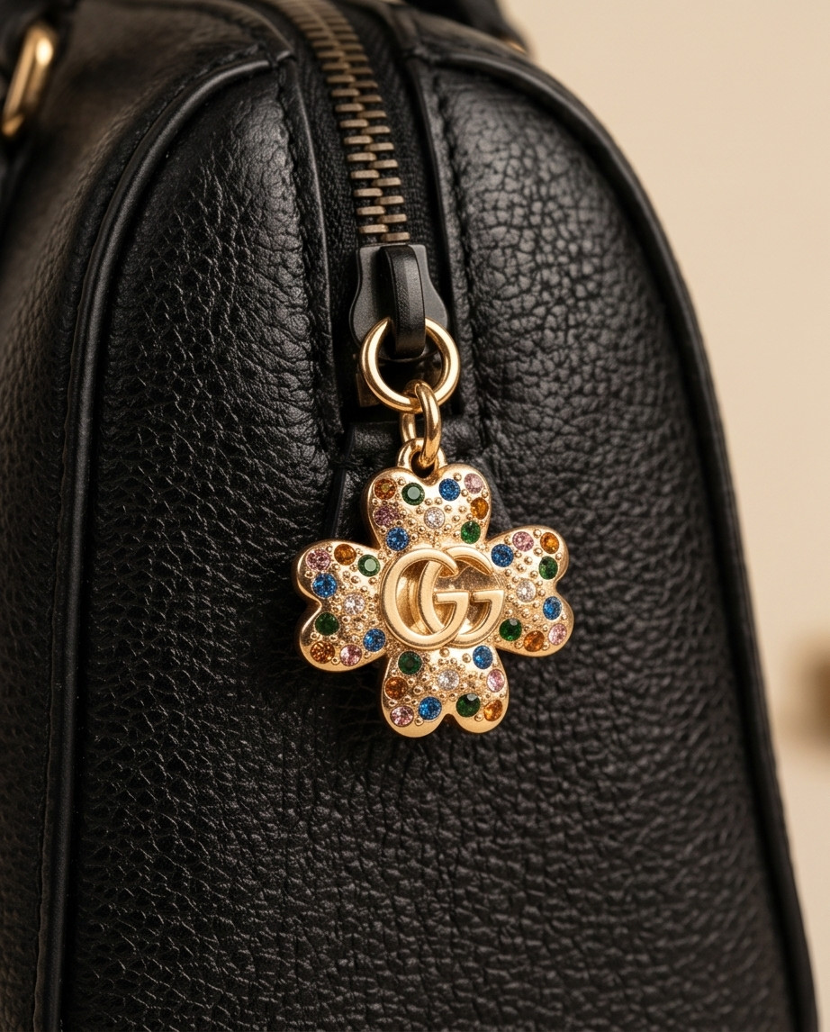 vtg Gucci Pendant gold / Crystal’s zipper pull 1 inch