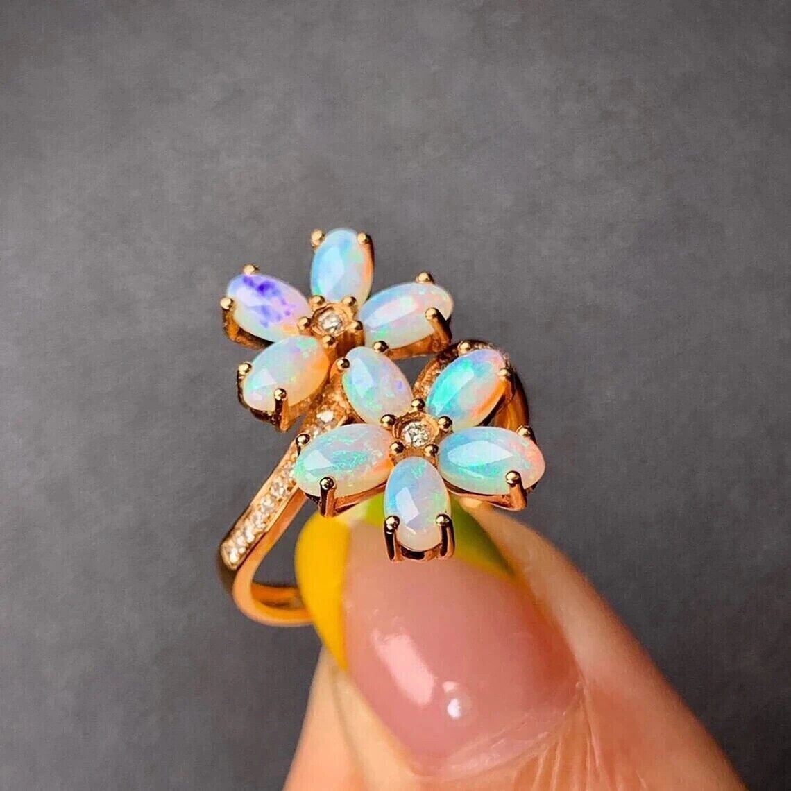 3Ct Oval Cut Simulated Fire Opal Women’s Flower Ring 14k Rose Gold Plated Silver