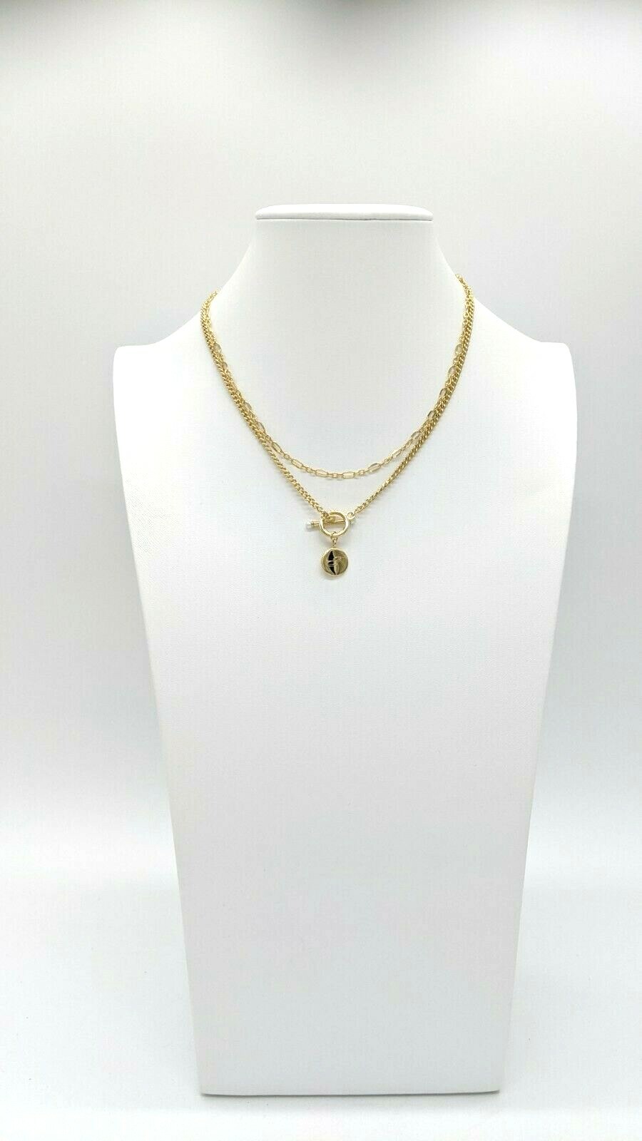 Women’s Gold Layered Necklaces Pendant Initial “T” Cable Chain + Figuro 16″