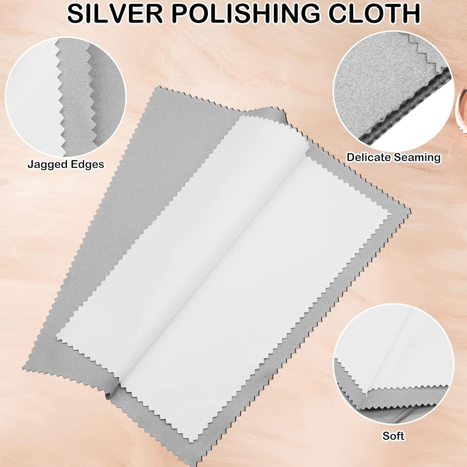 4 Pack Double- Sided Silver Polishing Cloths – Clean 925 Silver Gold Jewelry