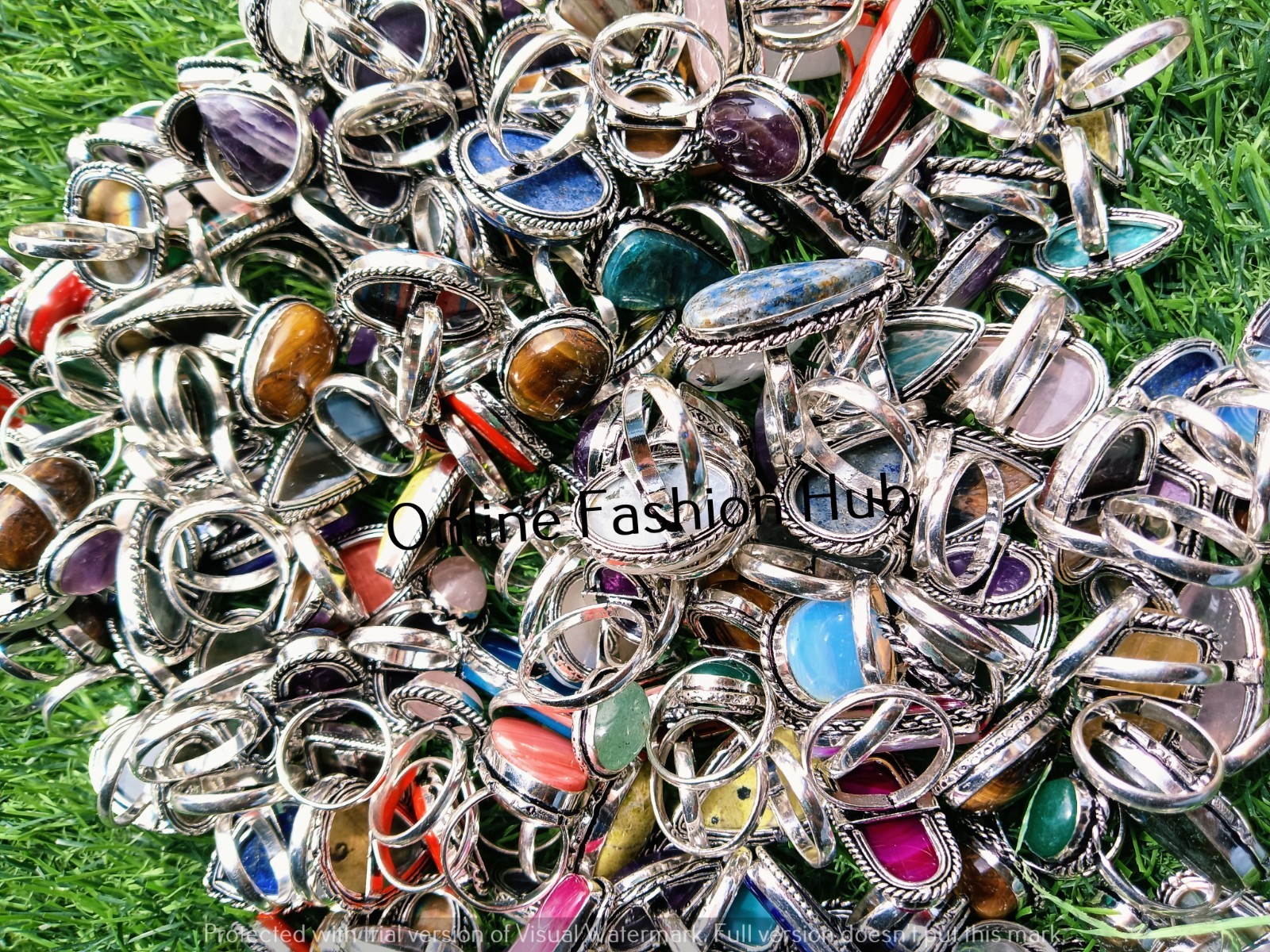 Trendy Onyx & Mix Gemstone 925 Sterling Silver Plated Rings Lot Big sale Jewelry
