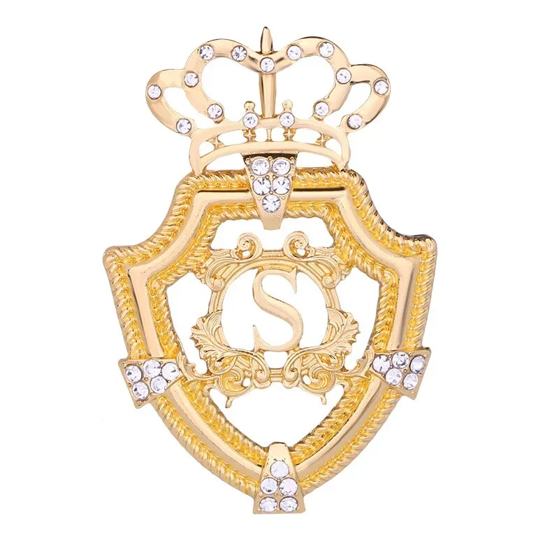 Crown Brooch English Letter Gold Silver Color Lapel Pins Men’s Suit Corsage Gift