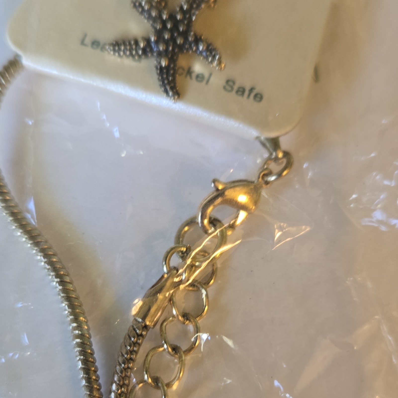 Starfish Beach Jewelry Set Necklace & Earrings, Gold With Black Tone, New