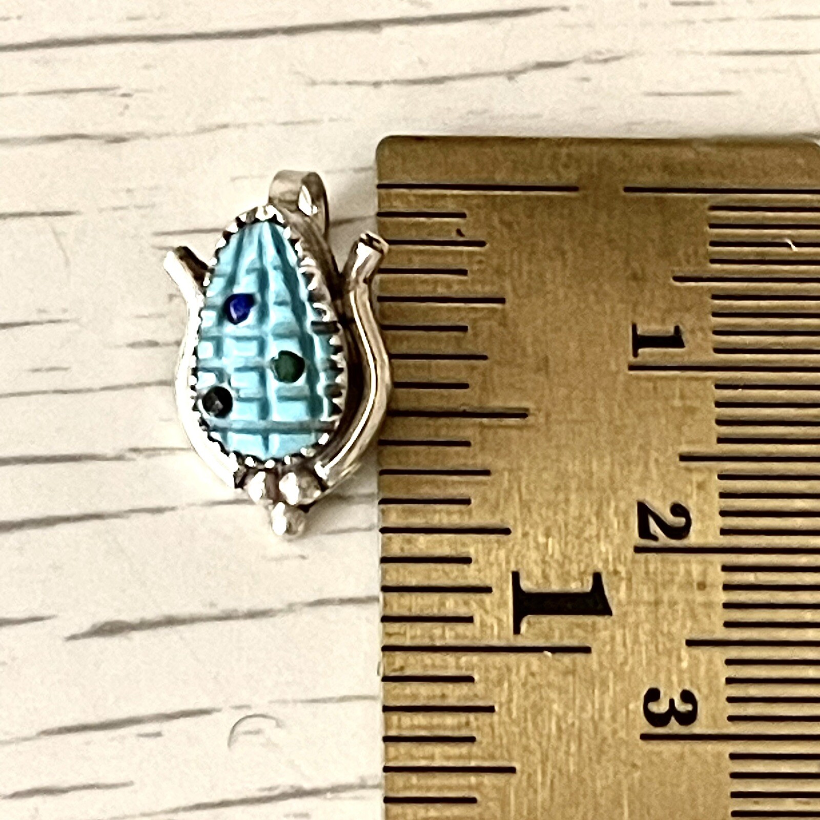 Zuni Corn Pendant Inlay Carved Turquoise Indian Maiden S Signed Multi Stone