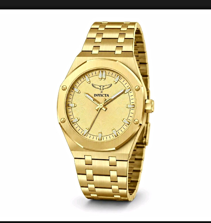 Invicta Quartz Analog Gold-Tone Metal Bracelet Watch, Octagon Case 12-Hour