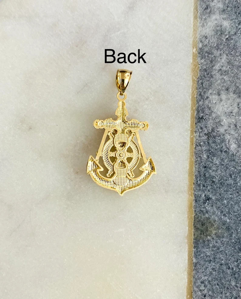 14K Solid Gold Anchor Pendant, 31mm/ 1.2″ Real Gold Jesus Christ Anchor- PT1229