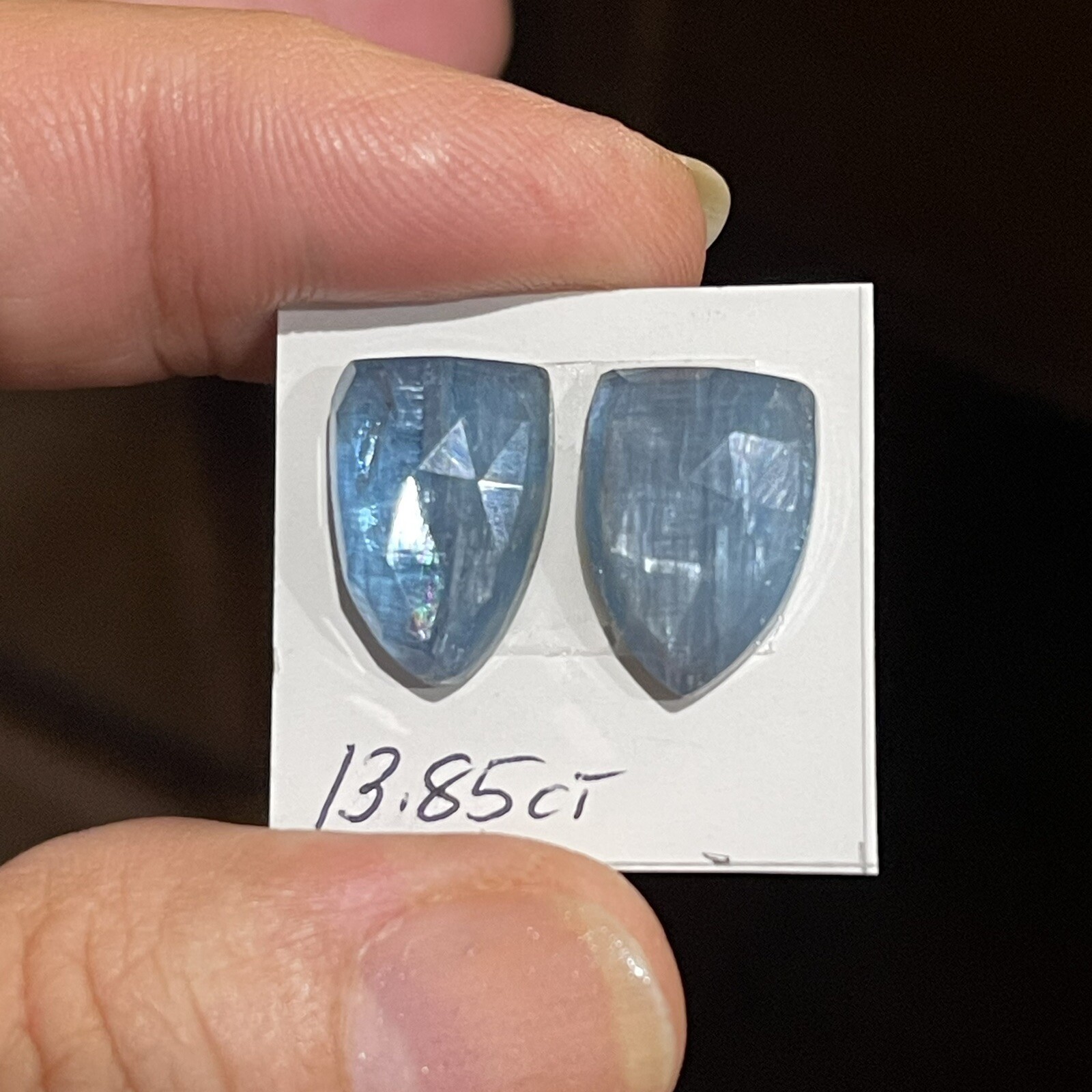13.85ct 14x10x4.7mm Pair Aqua Blue Kyanite Shield Cut Faceted Cabochons Gems