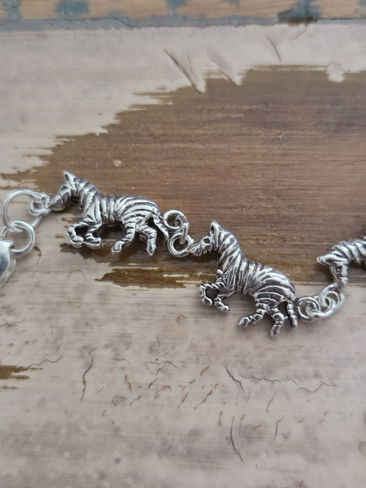 925 Sterling Silver Running Zebras Animal Link Bracelet 7.5″ 9.48gr