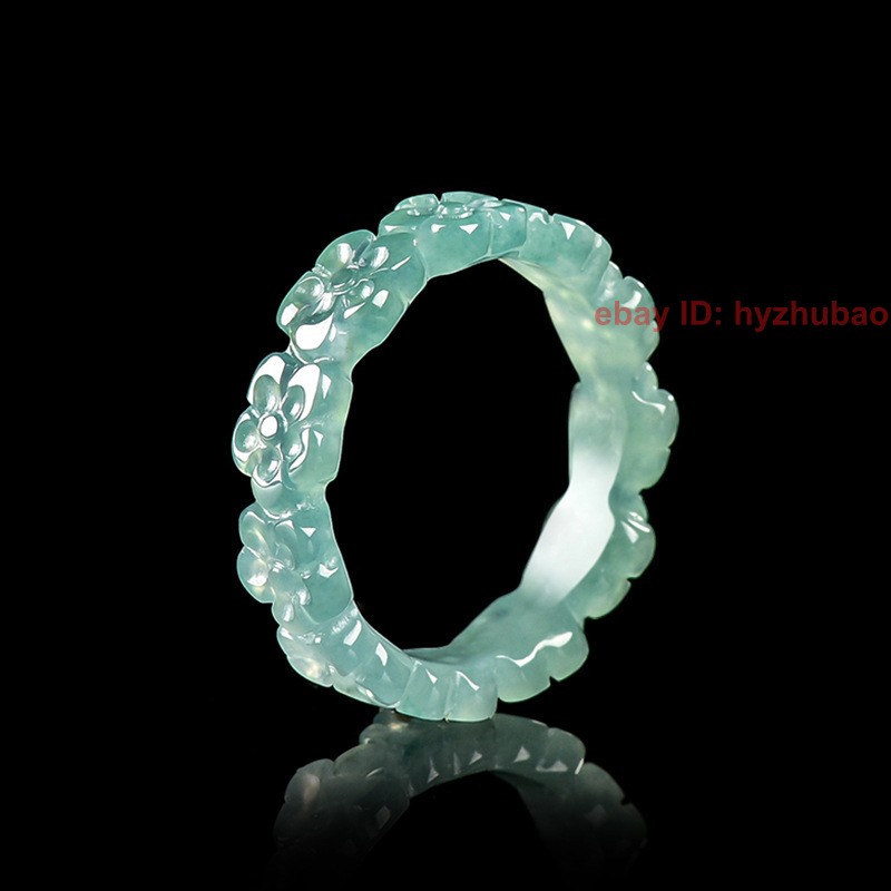 Certified Natural Burma Grade A Jade jadeite Carving Flower Lucky Unisex Ring