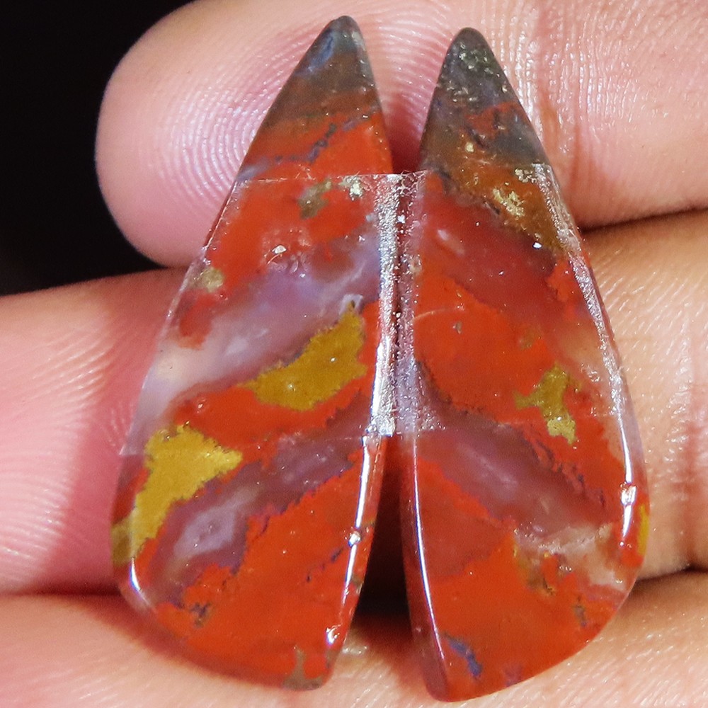 21.25 Ct Natural Bloodstone Pair Cabochon Bloodstone Gemstone 11x31x3 mm TP200