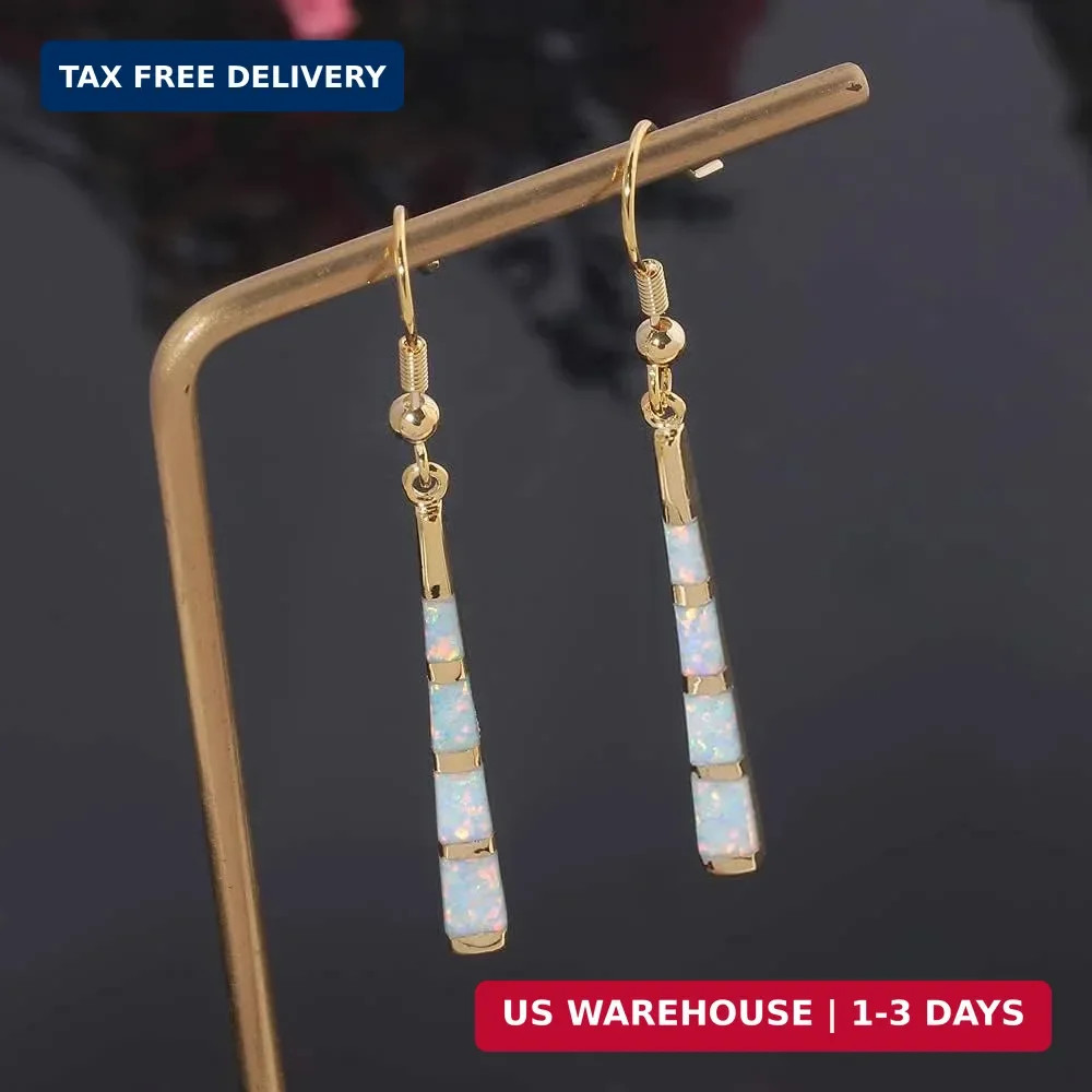 CiNily Opal Drop Earrings – Silver or Gold Plated Dangle Bar Jewelry for Women,