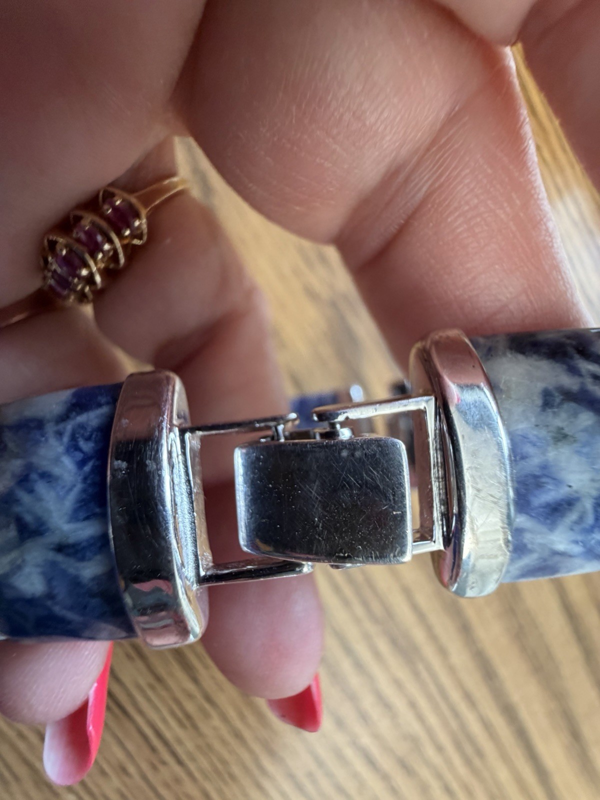 Vtg 925 Sterling Silver Faceted Sodalite Link Panel Bracelet – LOVELY!