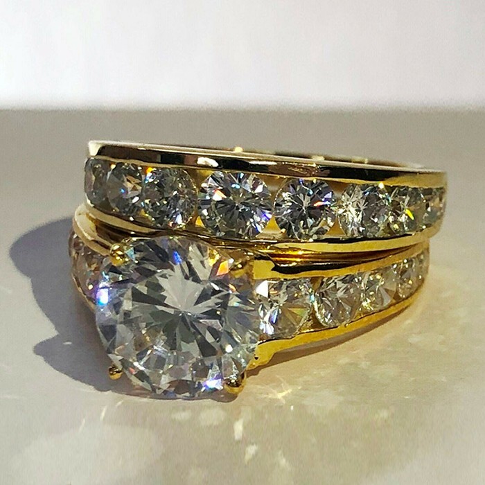 18K Gold Plated Christmas Gifts Ring Set 2.1 Ct CZ Channel Set Wedding Ring