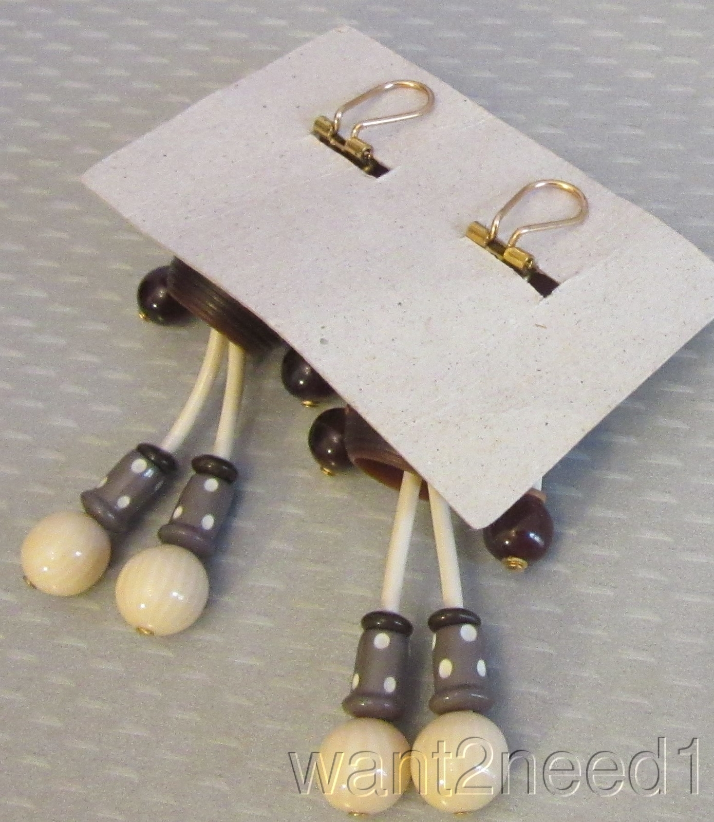 vintage French Celluloid Plastic Beaded Brown Girl Dangly Clip Paris Earrings 3″