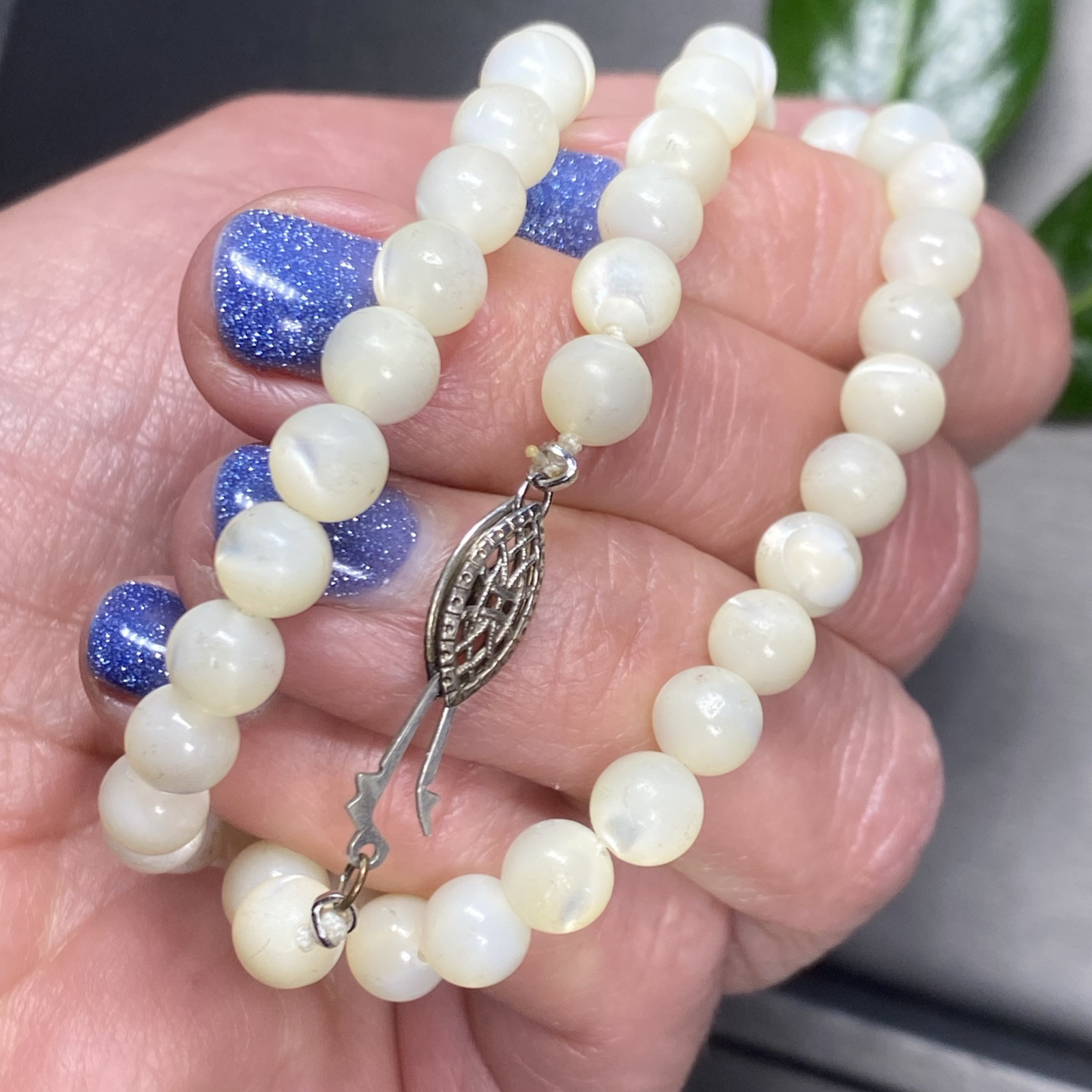 Vintage Art Deco Necklace Estate Fine Jewelry Pre-owned MOP Pearl Bead Sterling