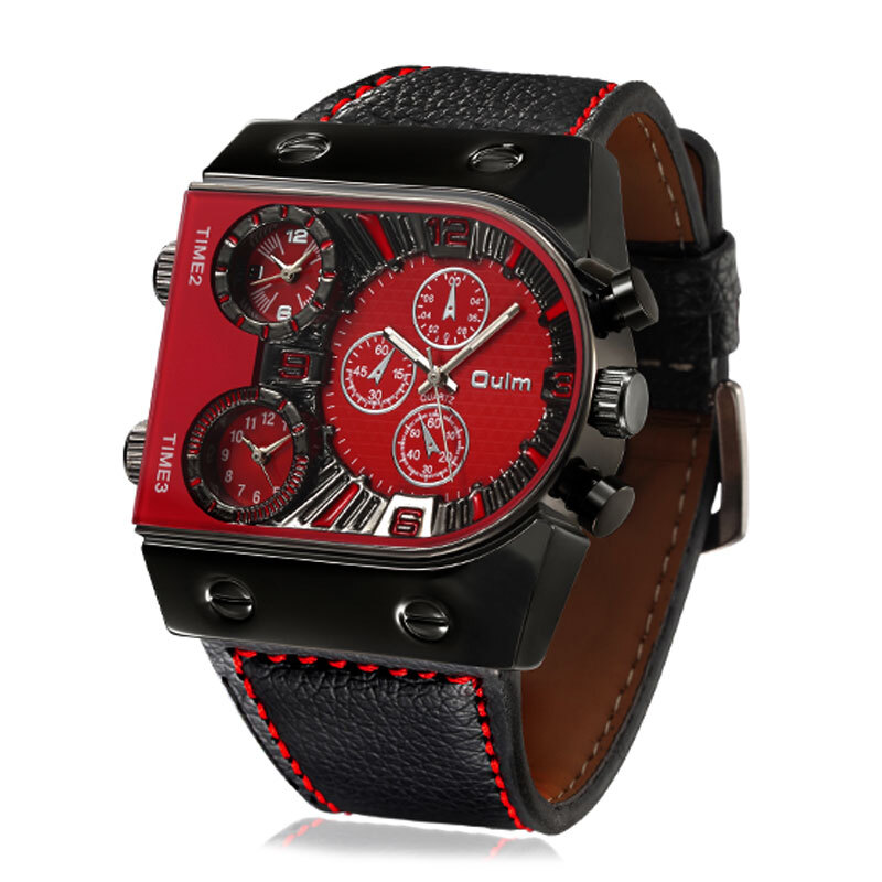 Multiple Time Zone Oulm Watches Unique Design 3 Different Time Sports Mens Watch