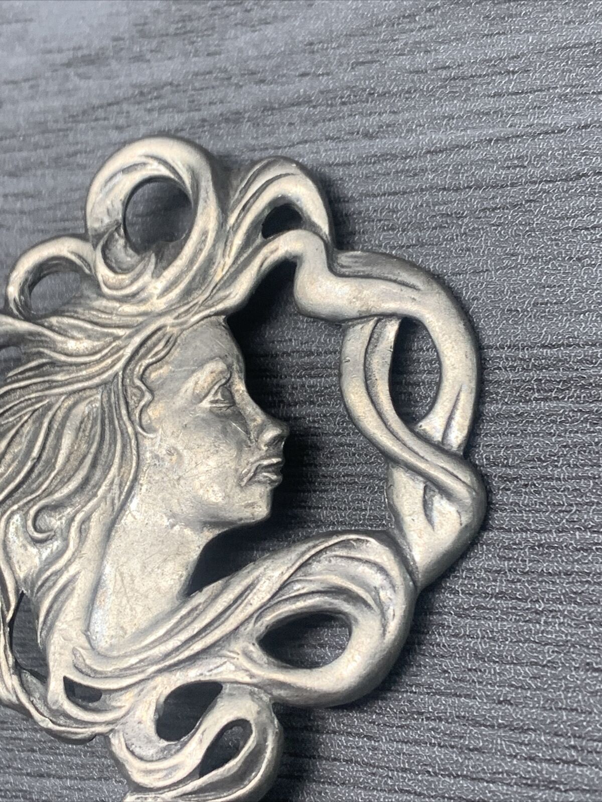 Vintage Art Nuevo Lady SEAGULL PEWTER Canada signed BROOCH 2”