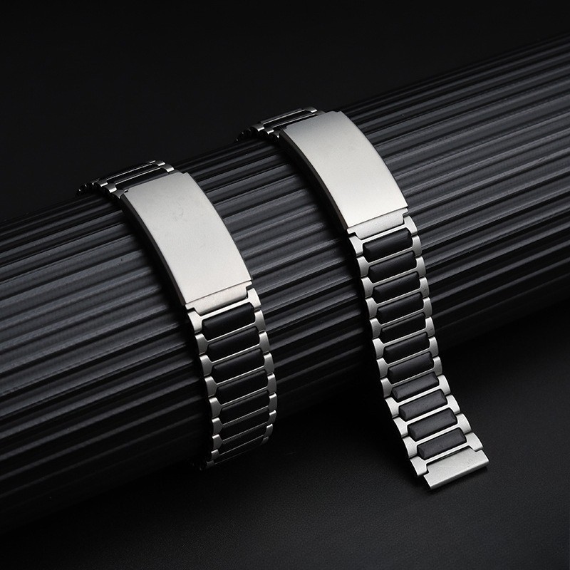 For Casio A159W-N1 A158 A168 Etro Square-link Stainless Steel Rubber Watch Strap