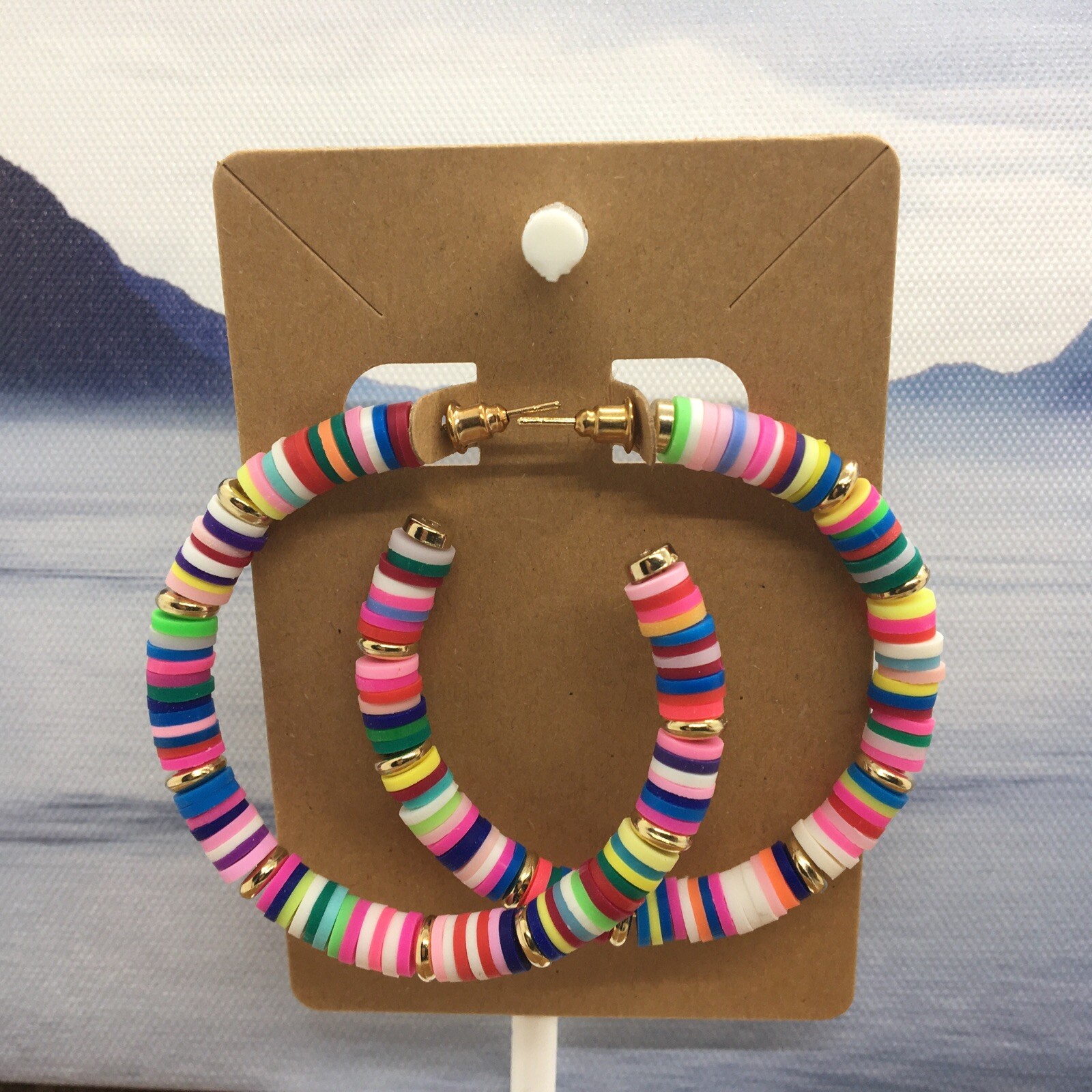2” Handmade Heishi Bead Earrings Colorful African Vinyl Hoop Dangle New 3622