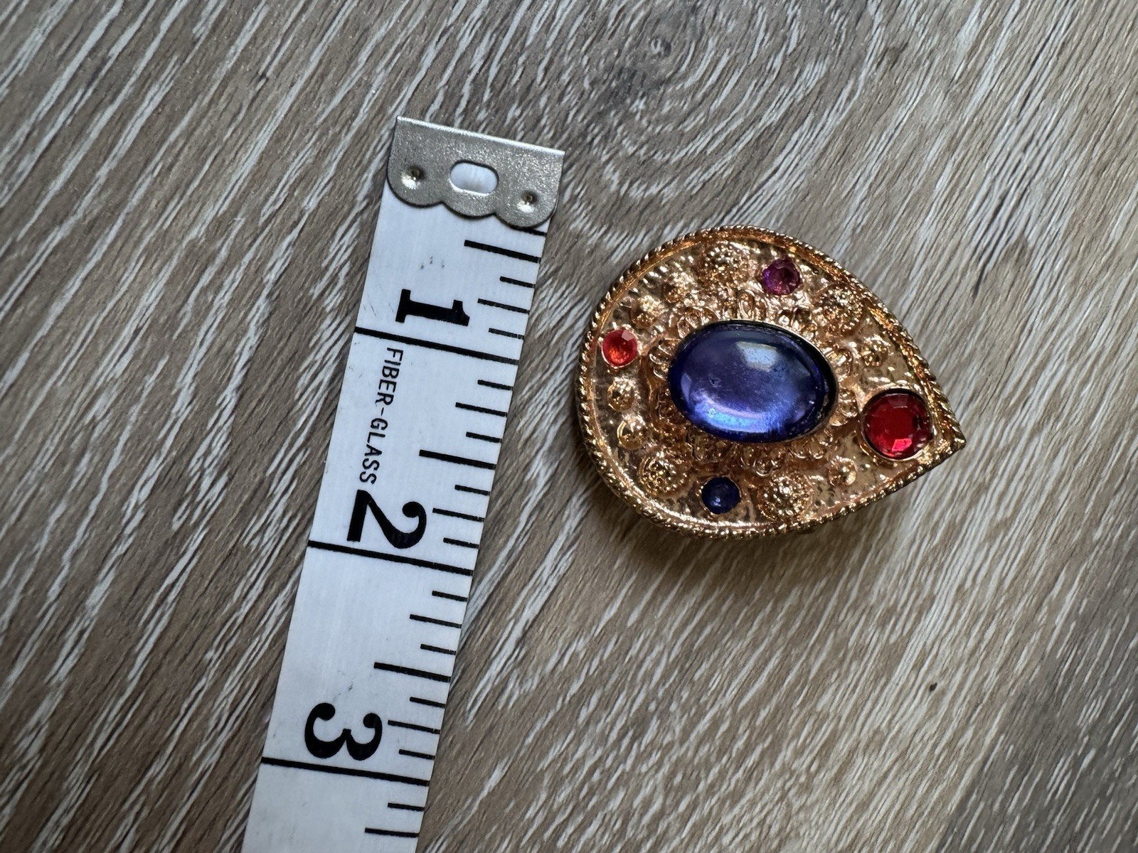 Gold Tone Teardrop Brooch 4 Cabochon Stones Blue Red Purple