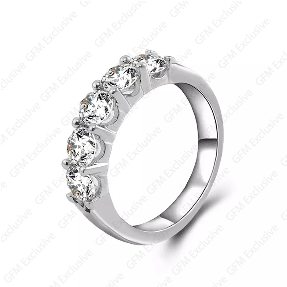 4mm Round Lab-Created Moissanite Wedding Half Eternity Band White Gold Plated