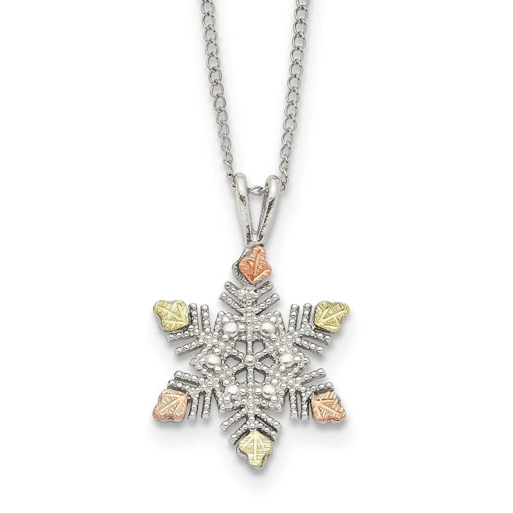 18″ Landstroms Mt Rushmore Black Hills 925 Silver & 12K Gold Snowflake Necklace
