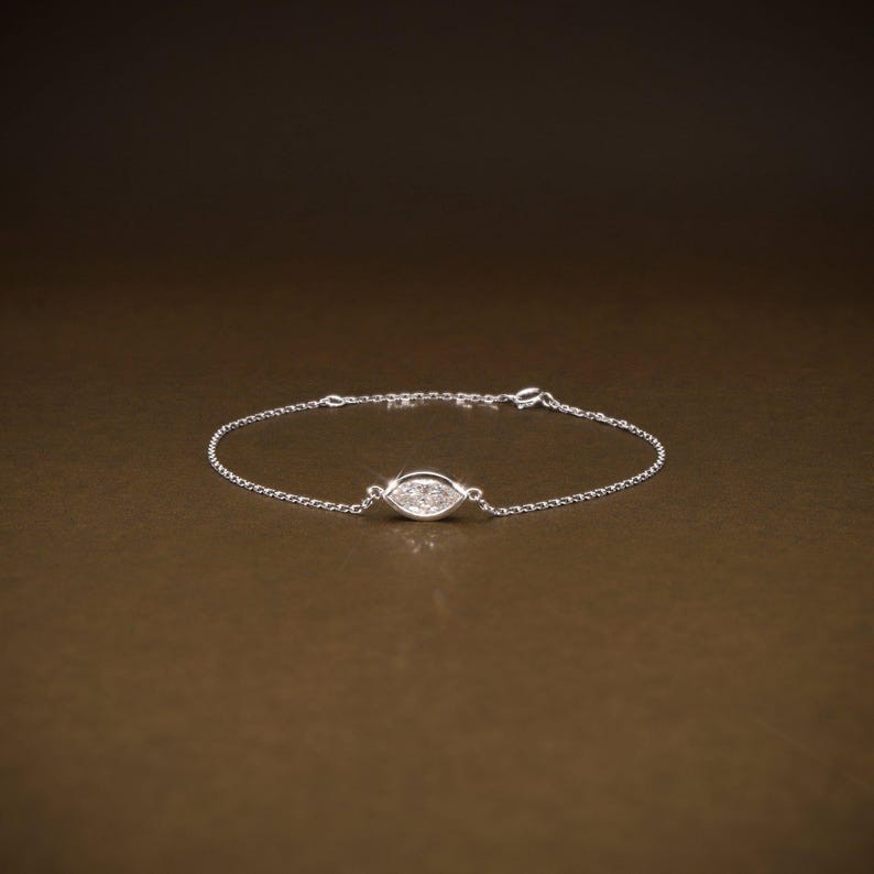 1.0 CT Marquise Cut Moissanite Bezel Set 14K Gold Solitaire Chain Bracelet