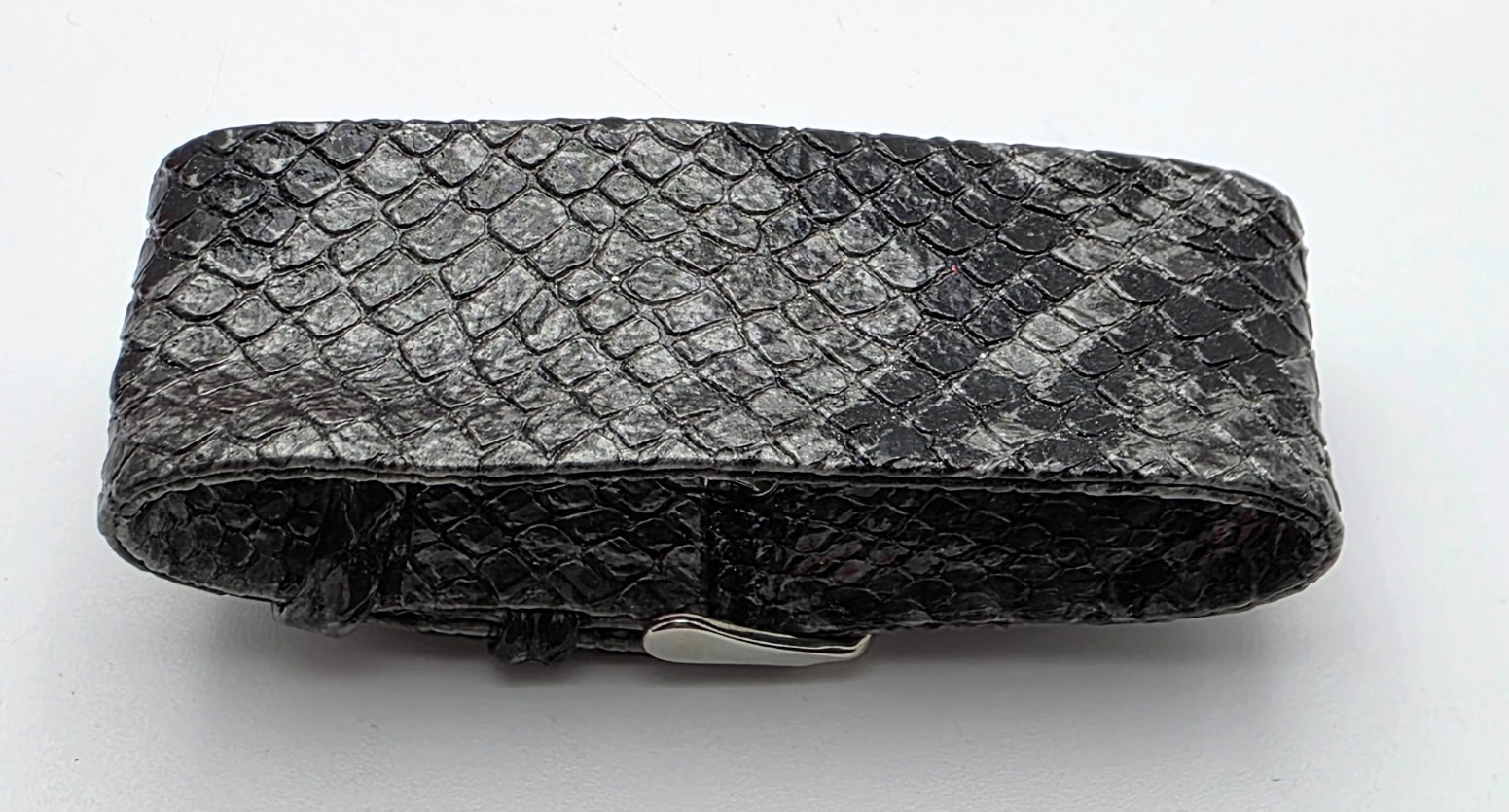 Gray Black Faux Snake Skin Cuff Bracelet Wide Buckle Adjustable 6–8” Silver Tone