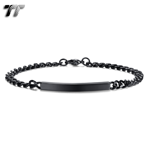 TT Slim Black Stainless Steel ID Bracelet Length 21.5cm (BBR232D) NEW