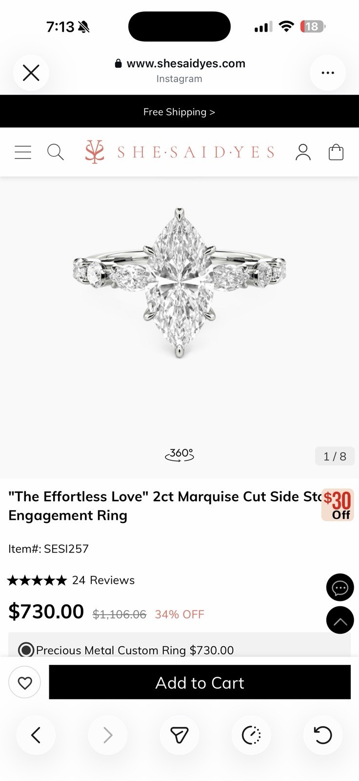 She Said Yes 10K White Gold 2ctw Marquise Diamond Prong Ring Size 9