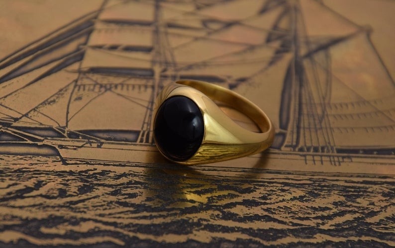 Solid 925 Sterling Silver AA Natural Black Onyx Gemstone Huge Men’s Unisex Ring