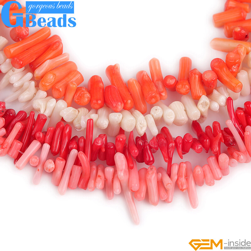 Pink Red White Stick Coral Beads Irregular Spike Gemstone For Jewelry Making 15”
