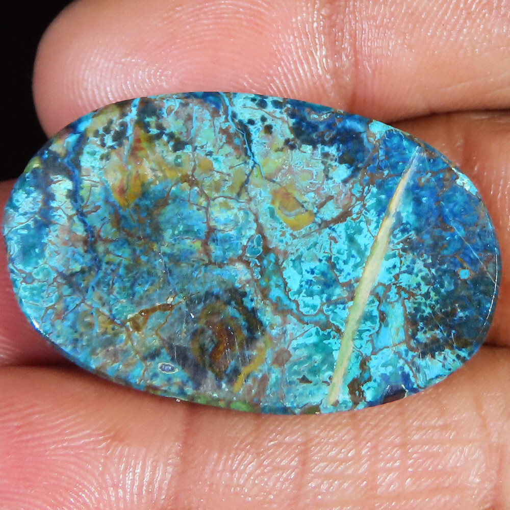 Azurite Cabochon, Blue Spiderweb Azurite Oval Shape Gemstone 46.35 CT 22x35x6 mm