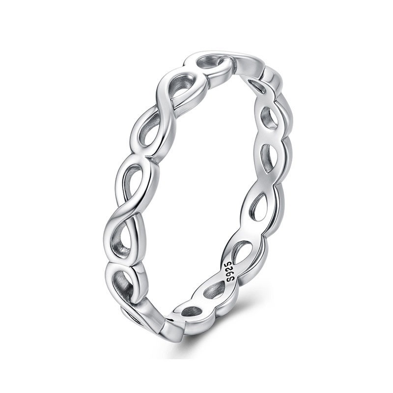 Women 925 Sterling Silver Infinity Ring Minimalist Hollow Linked Band Jewelry