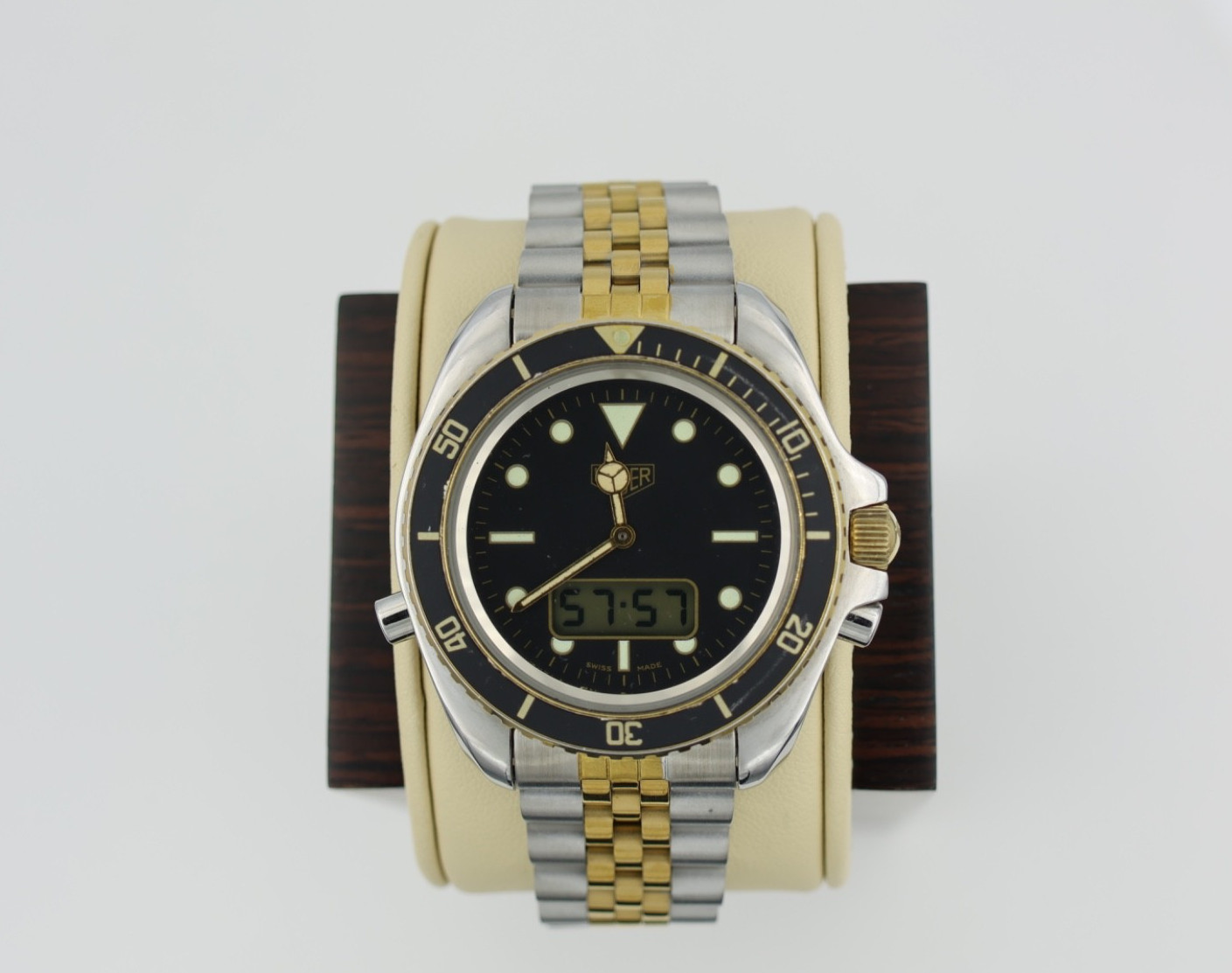 Pre TAG Heuer Jumbo 980.027 Mens 1000 Series Watch Black Gold Ana-Digital Rare