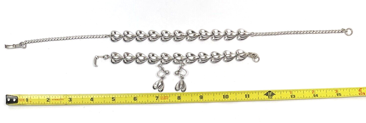 Vintage Lustern Necklace Earrings and Bracelet Set Silver Tone Signed