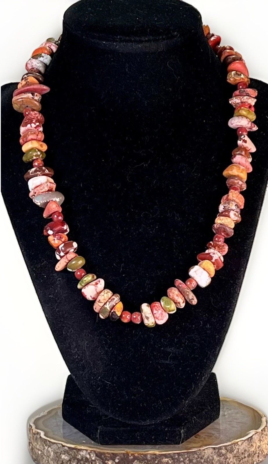 Red Creek Jasper Necklace Multicolor Beaded Toggle Clasp Boho Statement 22” 93g