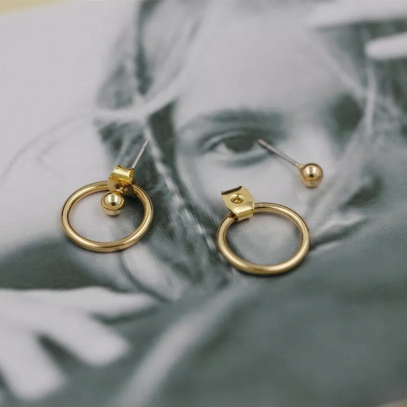 New Women’s Hoop Stud Earrings Alloy Bean Round Earring Hanging Small Ring Stud