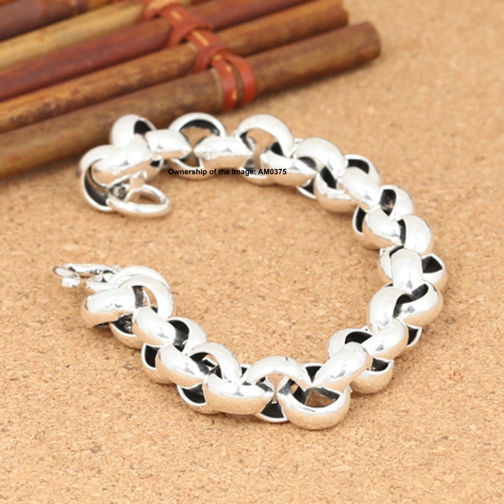 10MM ROLO Link Real S925 Sterling Silver Bracelet Women Men’s Bangle 8.26inch