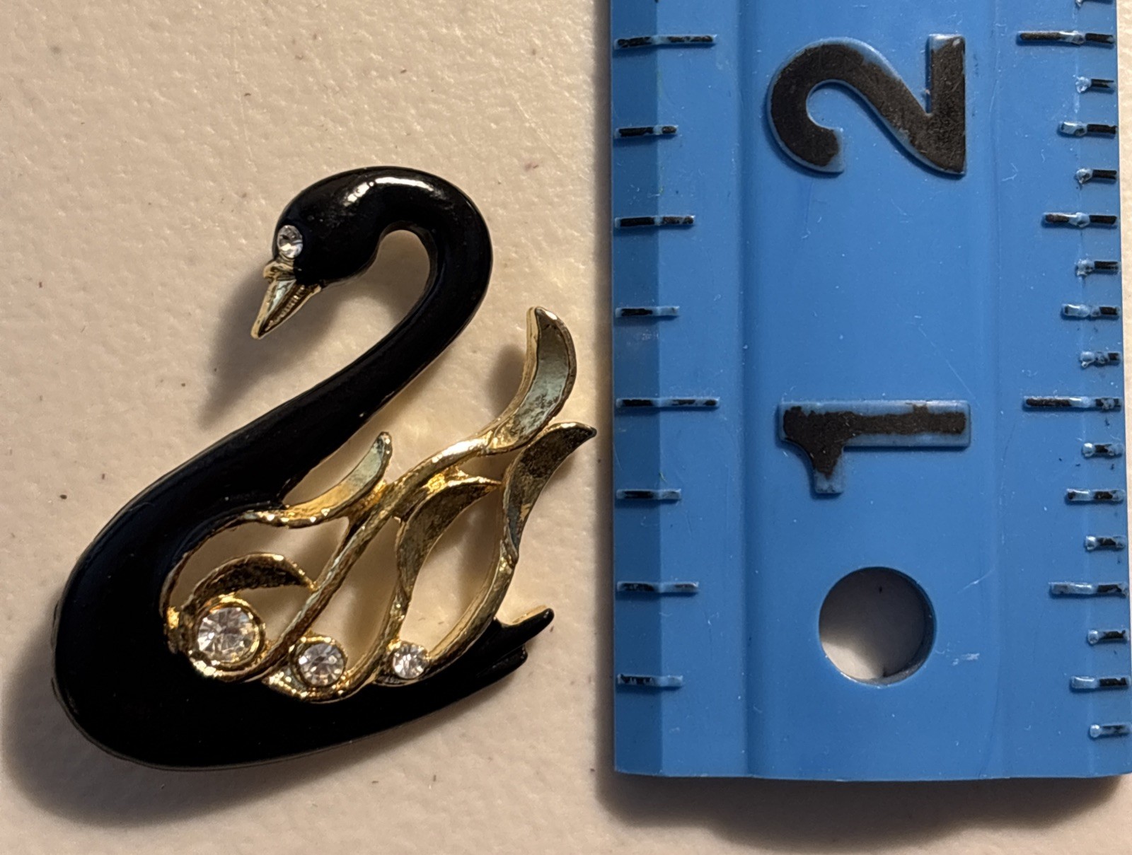 Gerry’s Black & Gold Swan Rhinestone Enamel Pendent Gerry’s 1.5″ Vintage