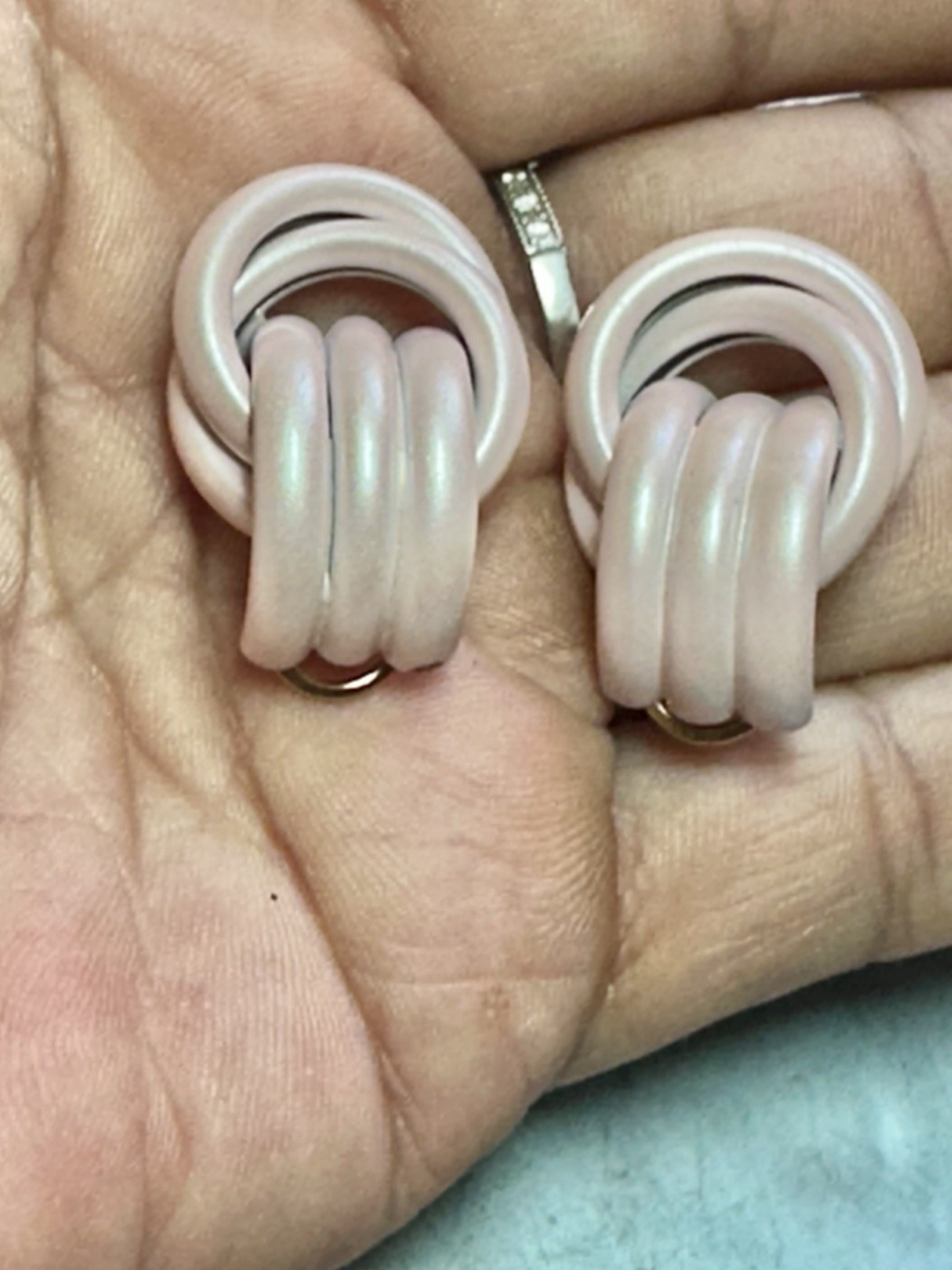 Vintage silver Tone & Satin Light Pink Clip on Knot Earrings