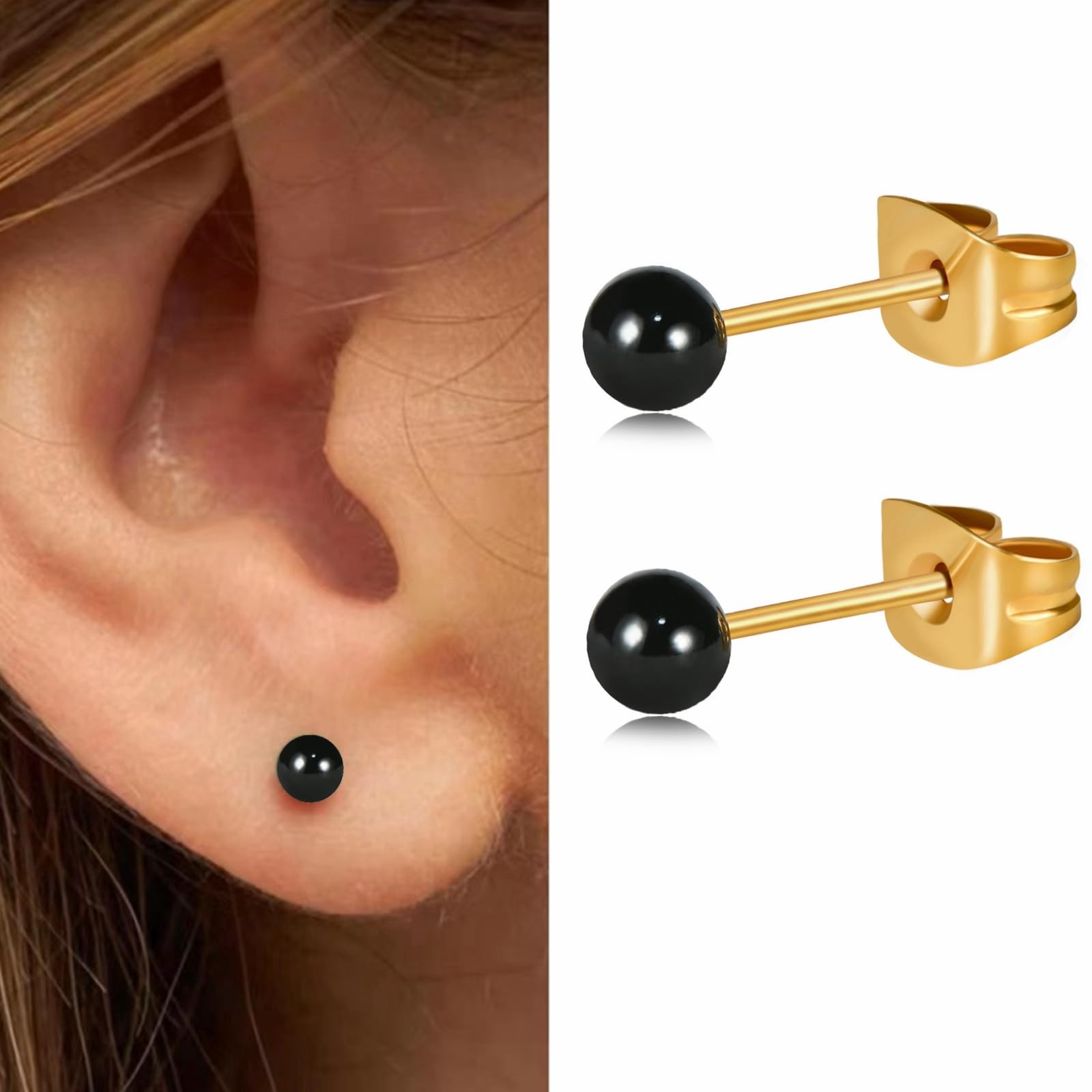 14K Gold Surgical Steel Small Ball Stud Earrings for Women Men Hand Painted E…