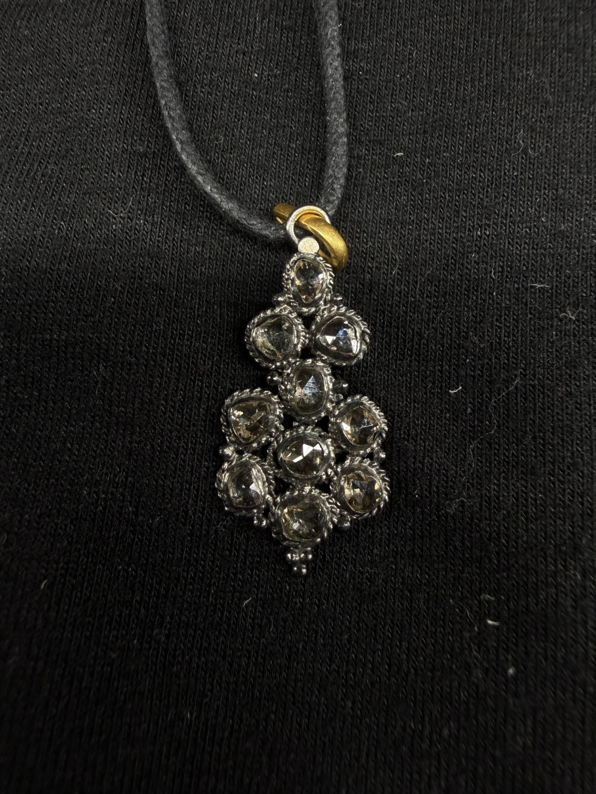Abejas Boutique Rose Cut Indian Diamond Pendant Leather Cord Necklace Artisan