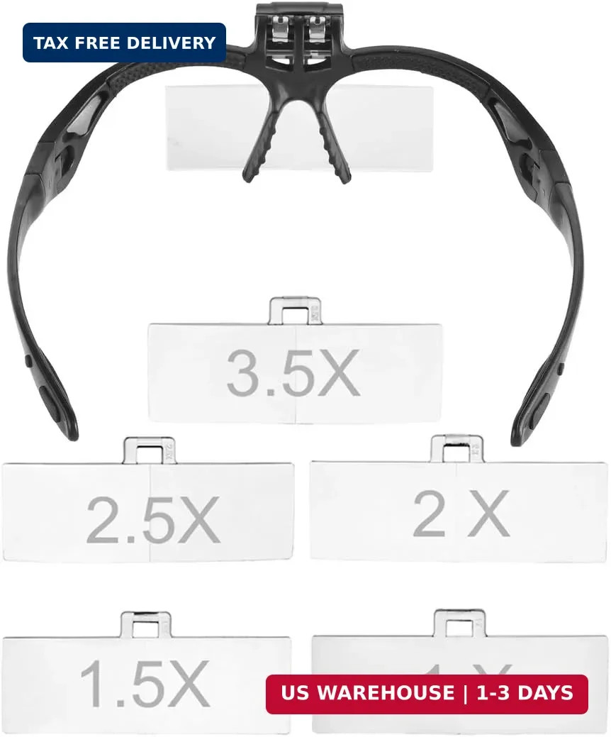 Headhand Magnifier with LED ，Loupe Light Bracket and Headband，5 Lenses | The 5 l