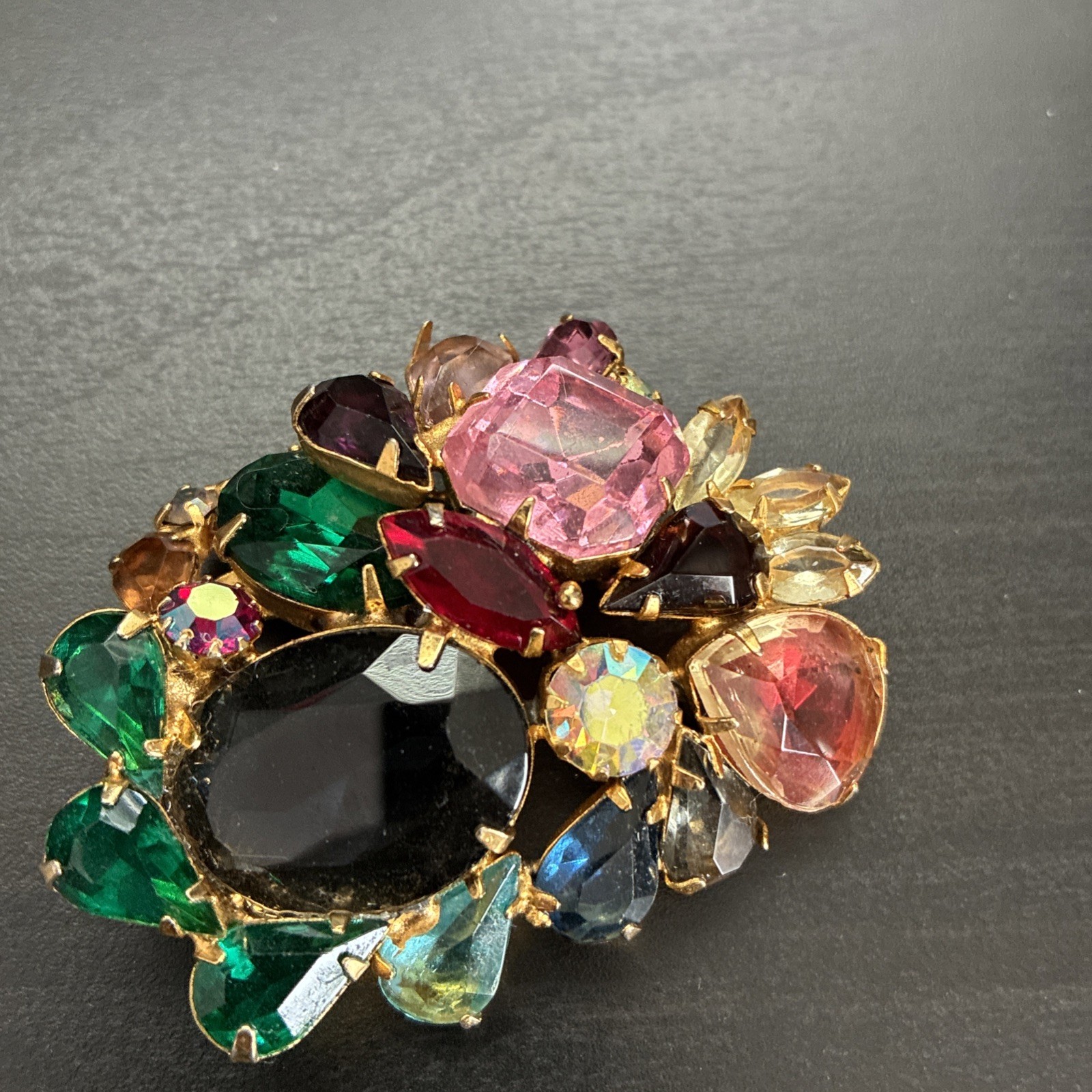 Vintage Juliana Style D&E Rhinestone Statement Brooch Huge Multi-Color Mid Centu